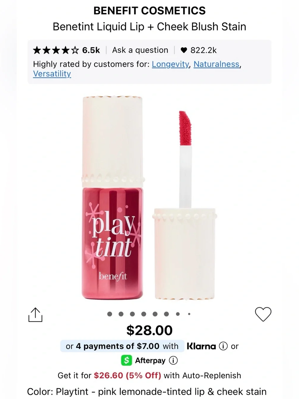 Benefit Play Tint Lip & Cheek Stain - Pink Lemonade